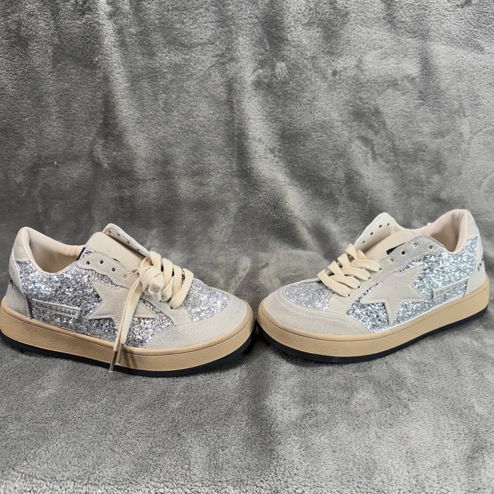 Golden Sneakers Gold S Star Women 7.5 EU 24 Glitter Skateboarding - Picture 4 of 12